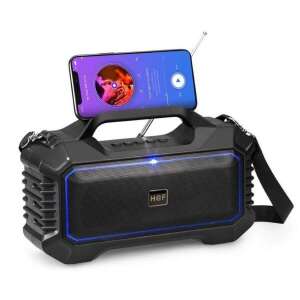 H@F HF-F299 Bluetooth hangszóró telefontartóval, fekete, hordozható, vezeték nélküli, mély basszus, LED fény, TF kártya, FM rádió, AUX bemenet, 1200mAh akkumulátor, 4 órás lejátszási idő - H@F