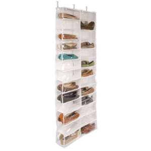 White over-the-door shoe organizer with 26 clear compartments - Shoe Storage