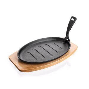 Banquet Grada Oval Cast Iron Serving Pan with Wooden Tray - Frying Pan