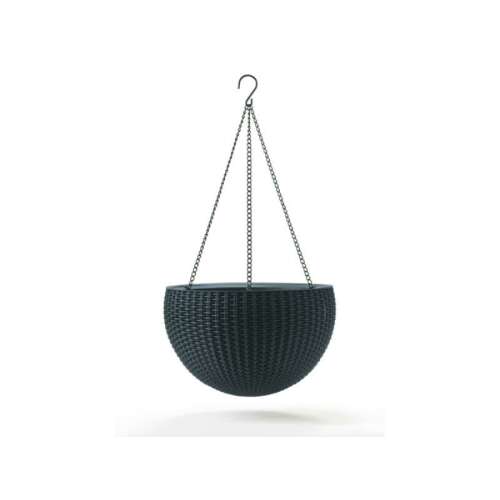 Keter Sphere Planter függő virágtartó, fekete, rattan hatású, 35 cm átmérő