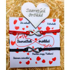 Piros és fekete végtelen szimbólum karkötők 'Szeretlek örökké' üzenettel, tökéletes pároknak - Ajándék ötlet Valentin-napra