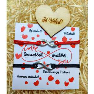 Piros és fekete végtelen szimbólum karkötők 'Szeretlek örökké' üzenettel, tökéletes pároknak - Ajándék ötlet Valentin-napra