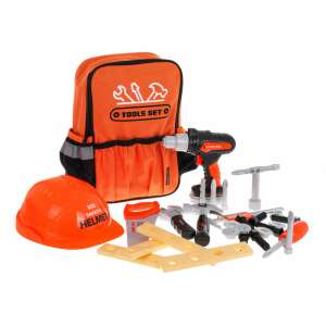 Sada hračiek nástrojov v batohu, obsahuje vŕtačku, kladivo, pílu, kľúč, skrutkovač, prilbu a ďalšie nástroje - Remeselné práce