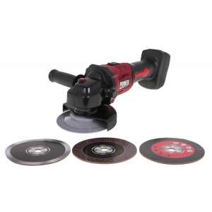 Red and black toy power angle grinder with three sanding discs, for kids - DIY Craft Kit