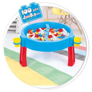 Activity table with 100 jumbo blocks, blue table with red legs, colorful blocks, 2 cup holders - Developmental Toy for Baby