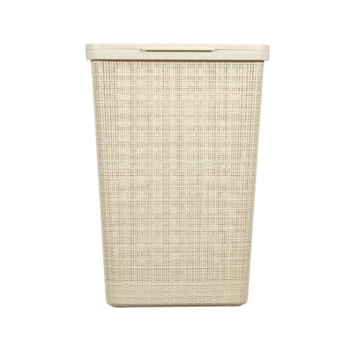 Beige Jute Wäschekorb mit Deckel, 58L