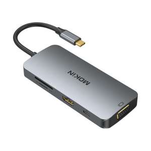 MOKiN 8in1 USB-C Adapter to 3x USB 3.0 + HDMI + USB-C + VGA + SD Card Reader + Micro SD Card Reader (silver) 91674078 