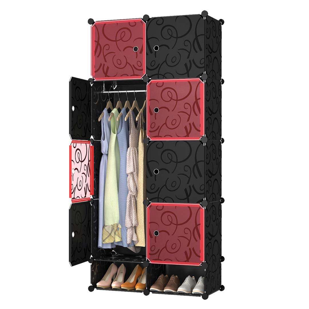 Timeless Tools Plastic Modular Wardrobe, Red-Black