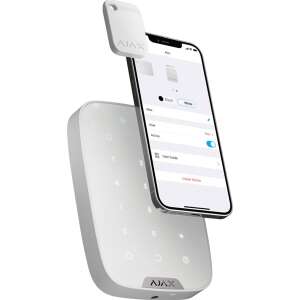 Ajax Keypad Plus Ajax Tag-gel és okostelefonnal, amely az alkalmazás felületét mutatja - Beléptető rendszer
