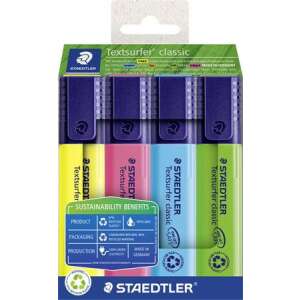 Staedtler Textsurfer Classic Textmarker-Set, 4er Pack, sortierte Farben, 1-5 mm Strichstärke, hergestellt in Deutschland - STAEDTLER