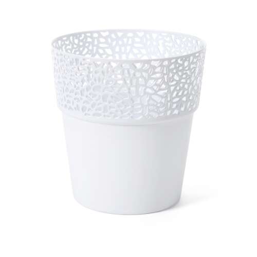 Lamela 656 fehér virágcserép csipkemintával, 13 cm