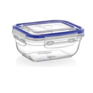 400 ml-es átlátszó műanyag élelmiszer tároló edény kék fedéllel és szilikon tömítéssel, lock & fresh márka - Konyha & Étkezés
