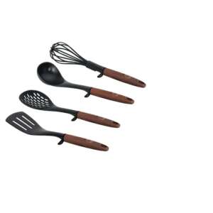 Set de 4 unelte de bucătărie Berlinger Haus Ebony Rosewood Line, include o lingură de servire, o lingură cu găuri, o spatulă și un tel - Ustensile de bucătărie