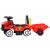 Red toy tractor with trailer and garden tools