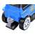 Back view of blue ride-on tractor with trailer, showing the trailer hitch