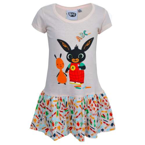 Sukienka dla dziewczynek Bing Bunny, różowa, krótkie rękawy, nadruk ABC, 5-6 lat