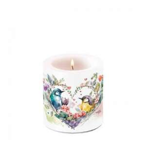 AMB.19218435 Szerelmes madarak gyertya, 8x7,5cm, dekoratív gyertya madár és szív mintával - Ambiente
