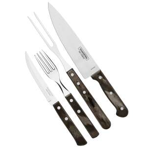 Set BBQ Tramontina Churrasco, 14 piese, include cuțite, furculițe și un cuțit de feliere cu mânere din lemn - Tacâmuri