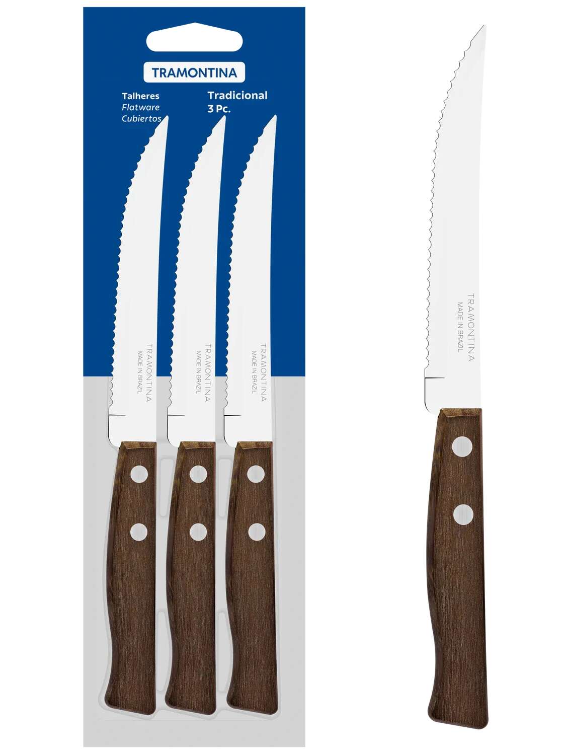 Tramontina Tradicional Steak és gyümölcskés rozsdamentes - fa nyél 3db-os bliszter Default Title