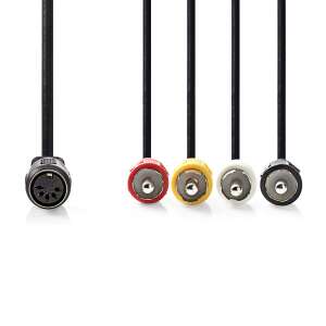 DIN audio kábel | DIN 5-Pin Aljzat | 4x RCA Dugasz | Nikkelezett | 0.20 m | Kerek | PVC | Fekete | Label 91773905 