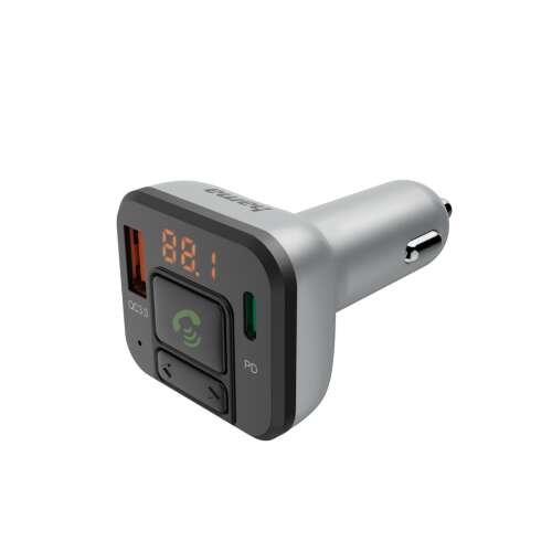 HAMA Bluetooth FM-Transmitter mit Freisprechfunktion, Autoladegerät, MP3-Player, SD-Kartenleser, QC 3.0, PD, silber/schwarz