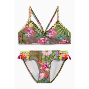 Bikini floral verde pentru fete, cu ciucuri colorate, 13 ani - Next