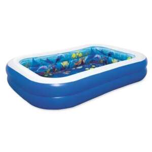 Bestway felfújható családi medence 3D-s úszószemüvegekkel, kék fehér szegéllyel, víz alatti tengeri élővilág mintával - Bestway Gyerekmedence & Pancsoló