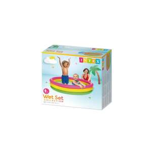 Intex Wet Set Collection felfújható medence, 147 cm átmérő, 33 cm magas, rózsaszín, sárga és zöld gyűrűkkel, gyerekeknek - Intex