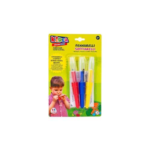 Kidea Fújós Filctollkészlet Sablonnal, 3 darab, piros, sárga, kék