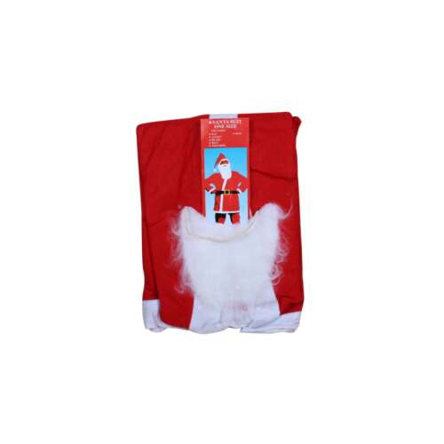 Mikulás jelmez, piros ruha, fehér szakáll, sapka, nadrág, öv, egy méret, felnőtt, karácsony, buli, jelmezbál