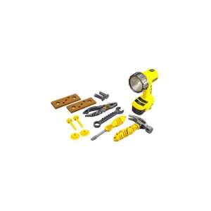Játék szerszámkészlet gyerekeknek, tartalmaz csavarhúzót, kalapácsot, fogót, csavarkulcsot, zseblámpát, csavarokat, anyákat és táblákat - Barkácsolás, Autópálya & Parkolóház és Figura