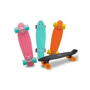 Színes műanyag gördeszka különféle színű kerekekkel, rózsaszín, türkiz, fekete, sárga, narancssárga - Gördeszkázás