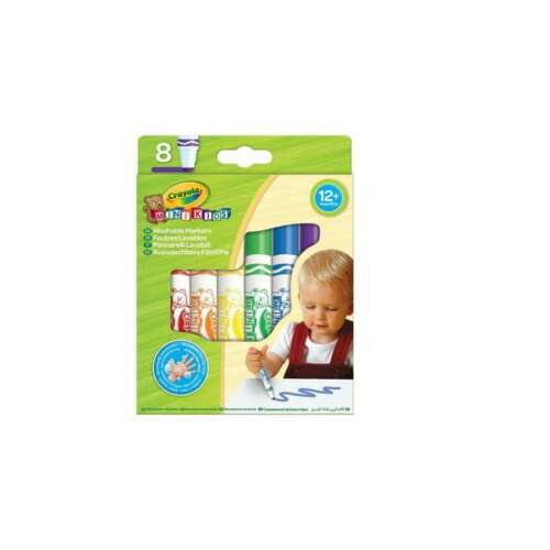 Crayola Minikids Mosható Filctollak 8-as csomag, 8 különböző szín, mosható, gyerekeknek, könnyű fogás, tompa hegy, 12+ hónapos kortól