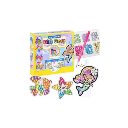 Tengeri Barátok Nagy Gyémántfestés, kreatív kézműves készlet gyerekeknek, hogy színes és csillogó tengeri lényeket alkossanak gyémántokkal, tartalmaz sellő, hal és tengeri csillag mintákat