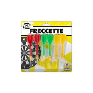 6 db darts szett piros, zöld és sárga tollal, sárga háttérrel csomagolva - Darts nyíl