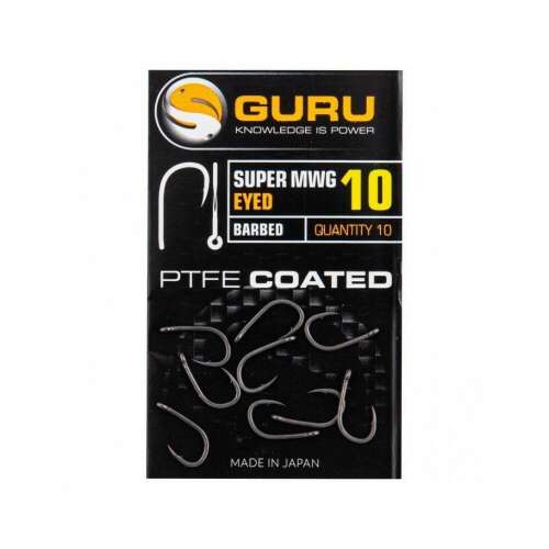 Guru Super MWG Eyed Barbed Size 14 Horgászhorgok, 10 db-os csomag, PTFE bevonattal