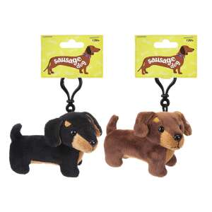 Breloc cu câine cârnați din pluș, negru și maro, 10 cm, pachet de 2 - Brelocuri