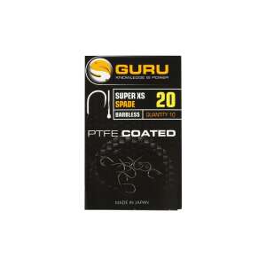 Guru Super XS Spade Barbless Horgászhorgok 20-as méretben, PTFE bevonattal, 10 darabos csomag - Guru