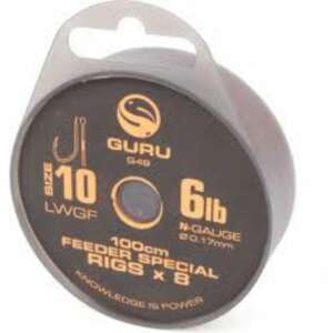 Guru LWGF Feeder Rigs előkötött horgász horgok 10-es méretben, 100cm hosszú, 0.17mm zsinór, 8 darab csomagban - Guru
