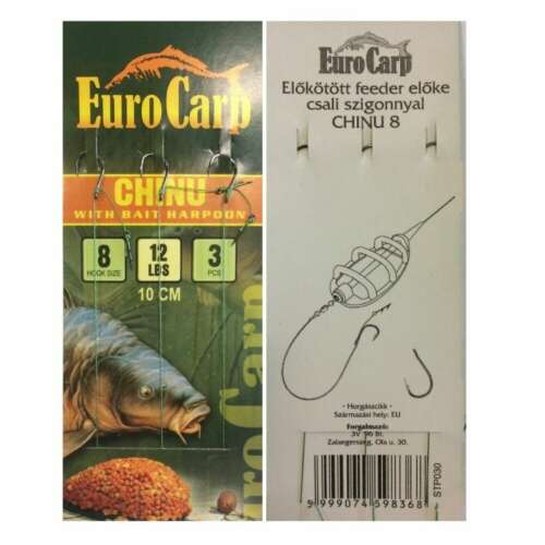 Eurocarp Chinu 8 előkötött feeder előke csaliszigonnyal, 10 cm, 12 lbs, 3 db-os csomag - Előkötött horog