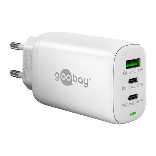 Încărcător USB Goobay 65W GaN cu trei porturi, alb