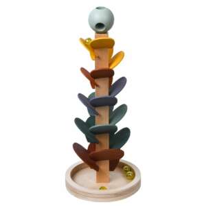 Jucărie din lemn cu tobogan pentru bile, inspirată de Montessori, frunze colorate, 38 cm înălțime, pentru bebeluși și preșcolari - Jocuri creative și de construcție