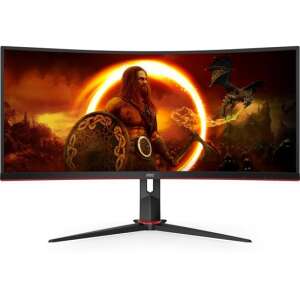 AOC CU34G2XP/BK 34 inch curved gaming monitor with a gamer on the screen - Monitor