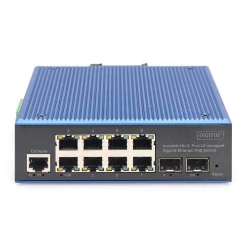 Digitus DN-651157 8 portos L2 menedzselt Gigabit Ethernet PoE kapcsoló, elülső nézet