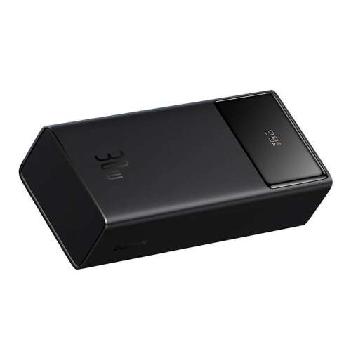 Szögletes nézet a Baseus Star-Lord 30000mAh Power Bank fekete színben, digitális kijelzővel