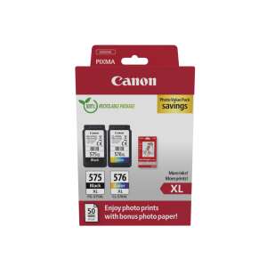 Canon PG-575XL Black and CL-576XL Color Ink Cartridges Value Pack with 50 sheets of photo paper - Office technology