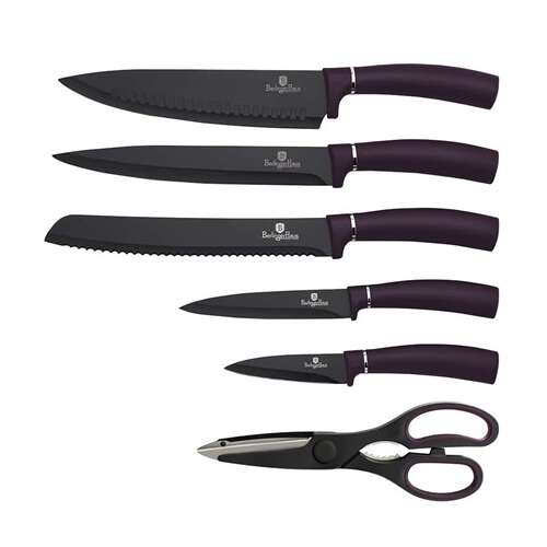 Berlinger Haus 7-piece knife set with stand, black knives with purple handles