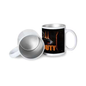 Call of Duty Ghost BO bögre, fehér kerámia bögre ezüst belsővel és narancssárga füllel, 3dl űrtartalommal - Ghost