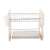 Dish drying rack with two tiers, cutlery holder, and drip tray, in wood and white color