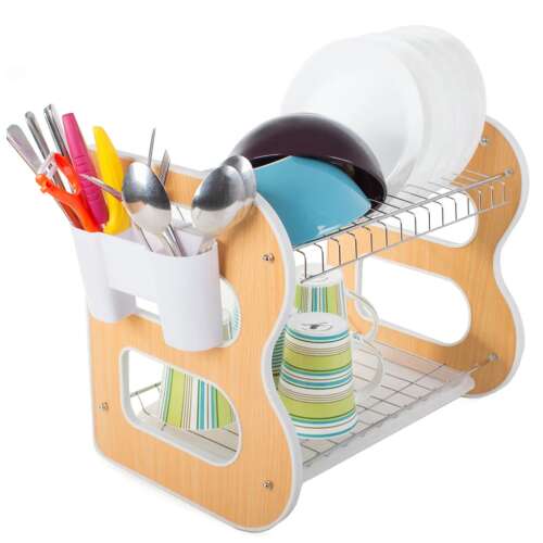 Dish Drying Rack with Double Deck Drain